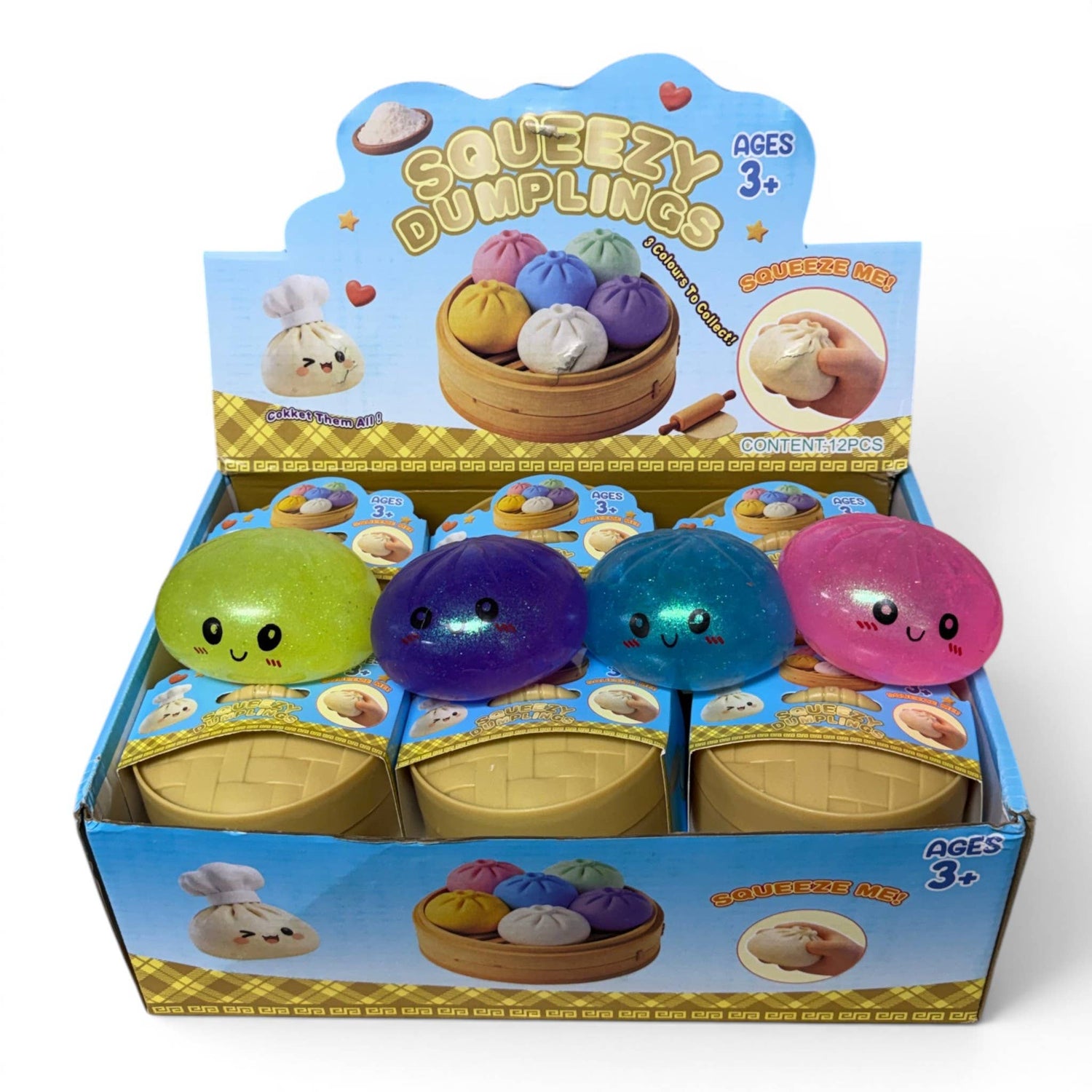 Squeezy Dumpling Viral Stress Toy Display of 12