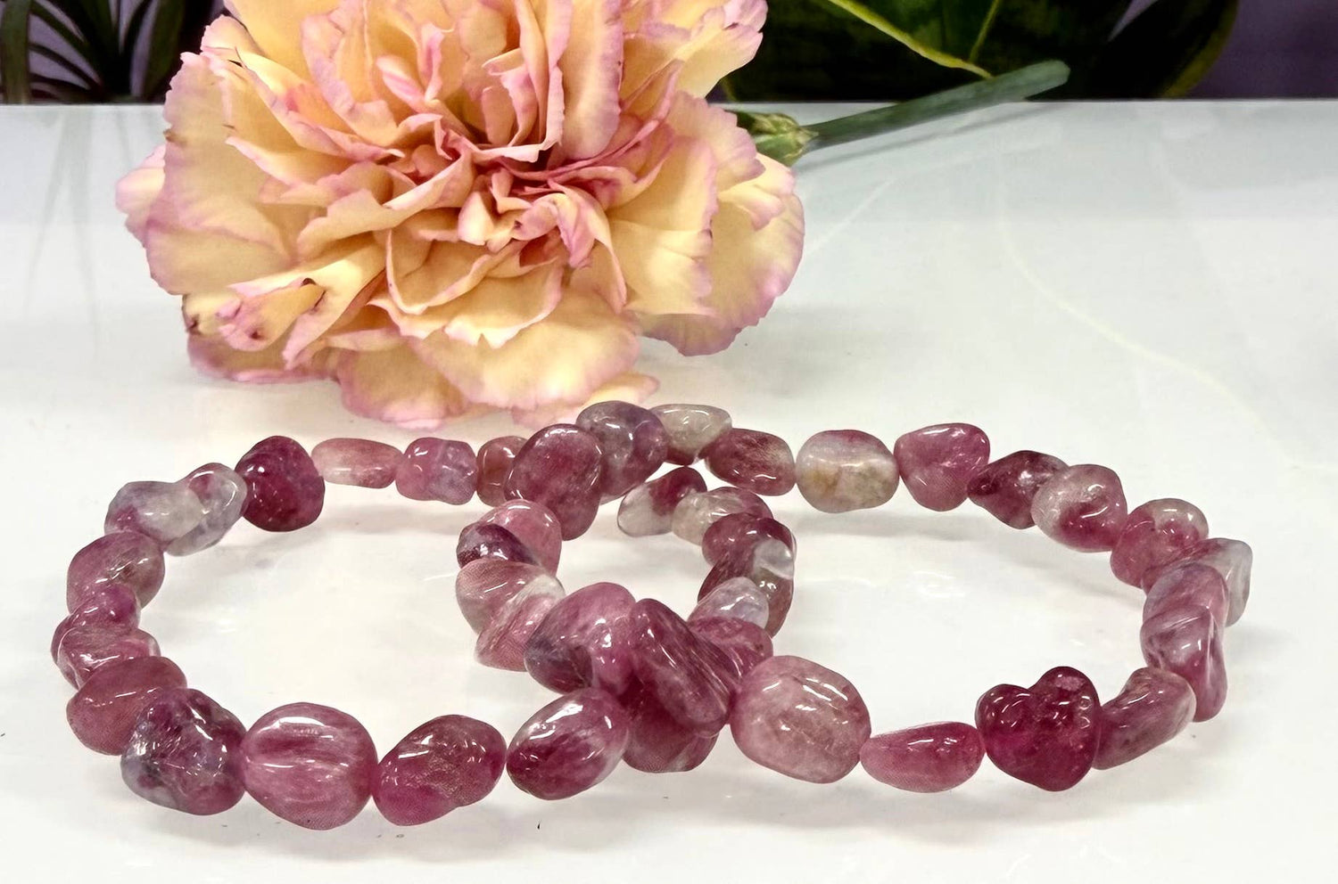 ~8mm Pink Tourmaline Crystal tumble Stretch Bracelet 7.5