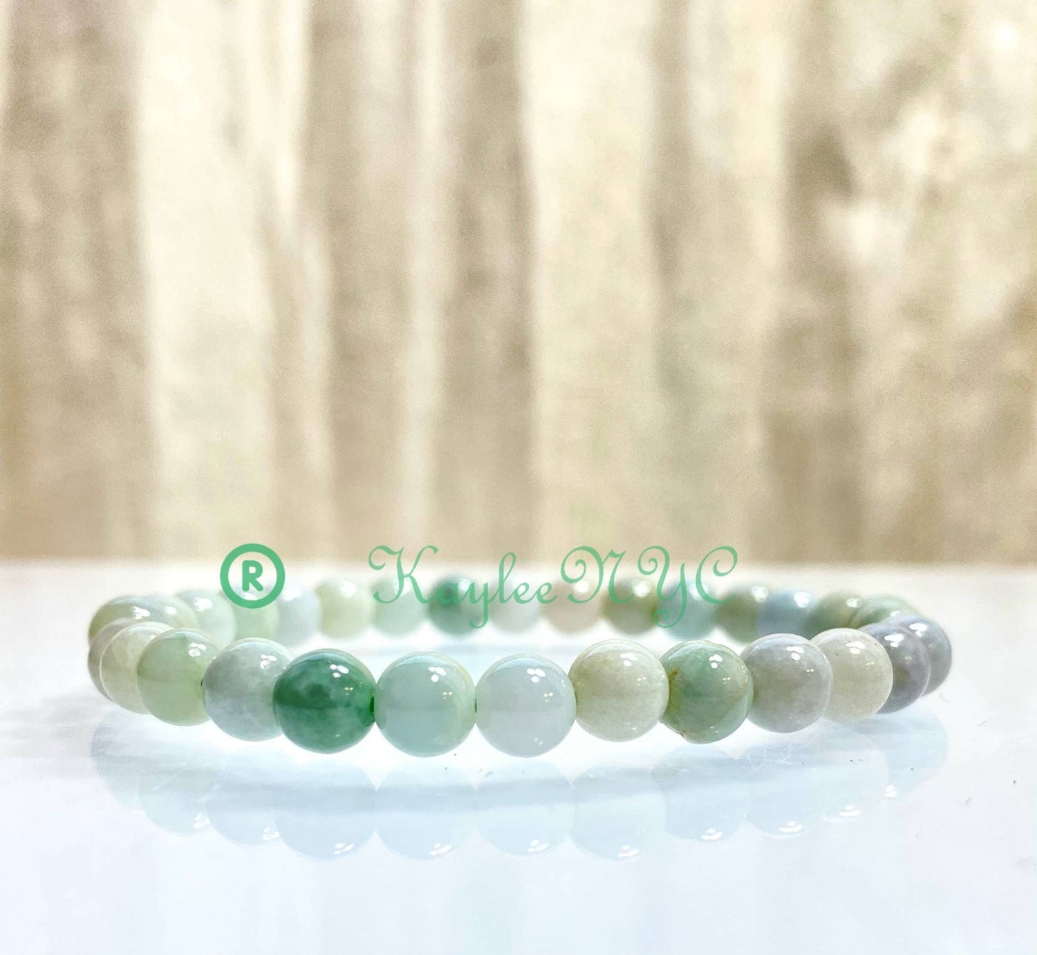 Natural Burma Jade Jadeite 6mm Crystal Stretch Bracelet 7.5